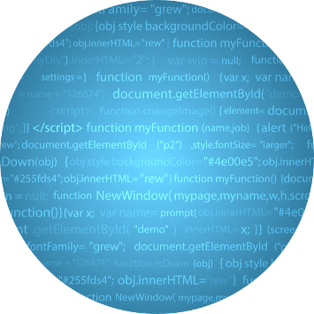 light blue javascript code on dark blue background