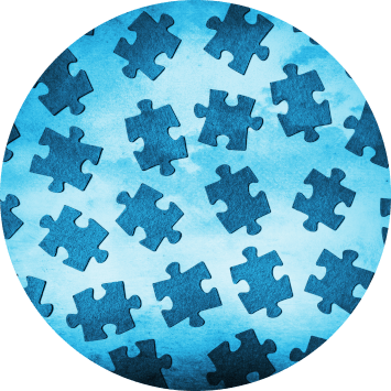 dark blue puzzle pieces on a light blue background